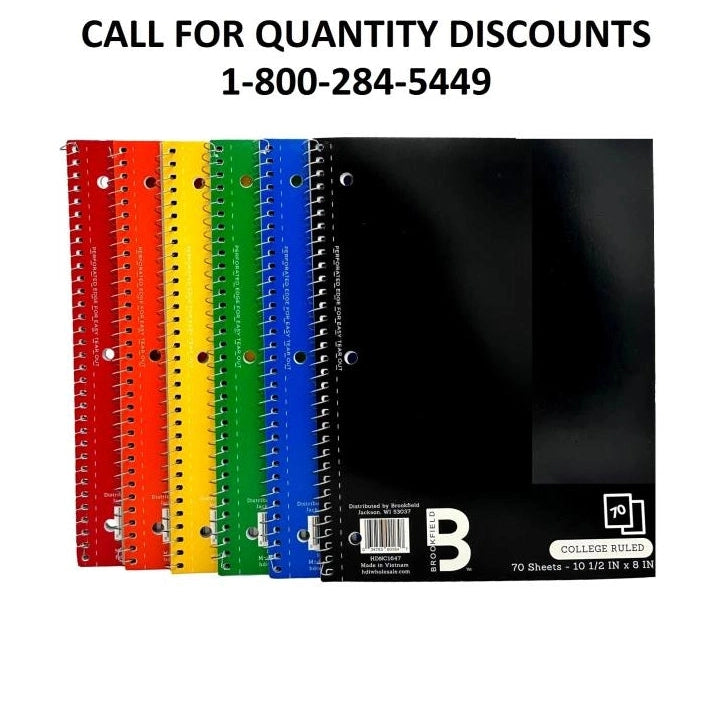 COLLEGE RULED SPIRAL NOTEBOOK 70 PAGE ASSORTED